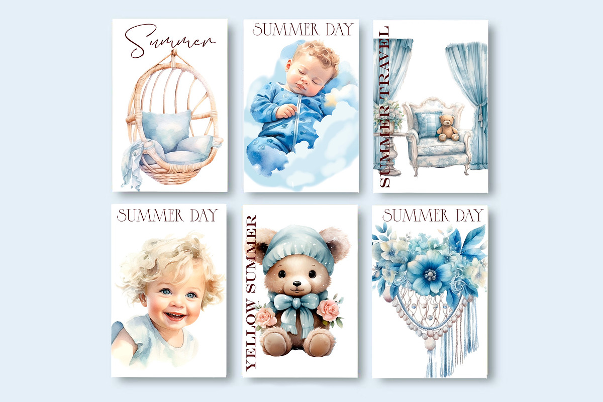 Blue dreams, Boho watercolor clipart, an Illustration by Hello My Print (Photo 5 of 10)