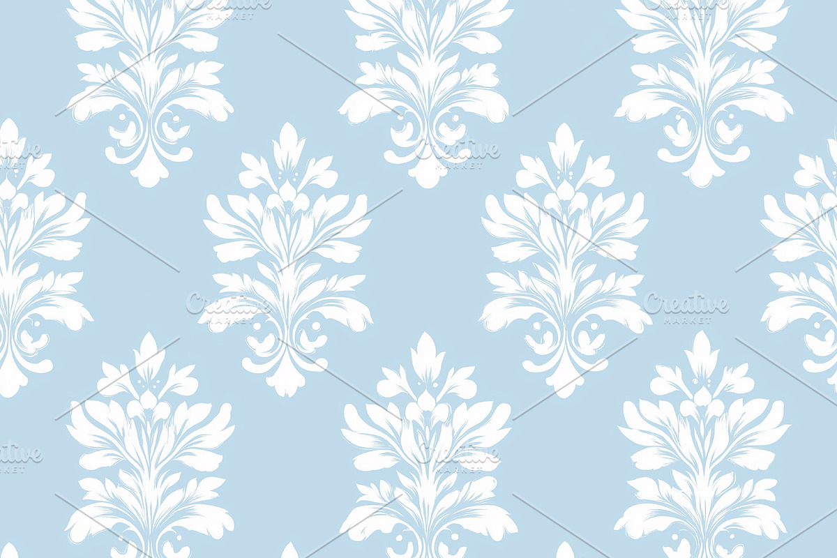 Seamless pattern, white floral damask motif is elegantly display, a Pattern Graphic by Studio ANNA