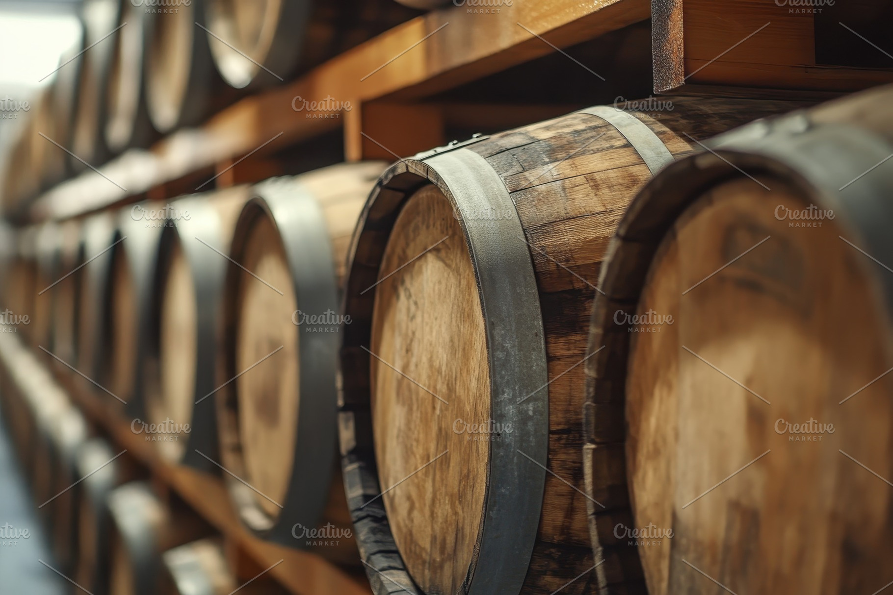 Bourbon barrels resting in an aging, a Photo by Iftikhar Alam
