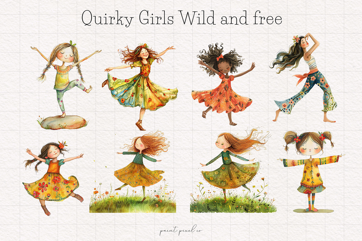 Quirky Girl Clip art, a Person Illustration by PaintPixelCo (Photo 4 of 10)