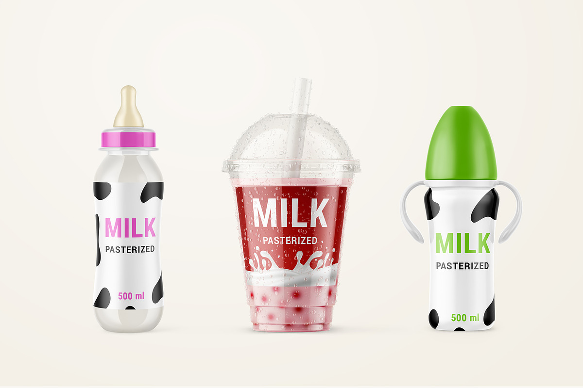 Fresh Milk Glass Bottle Mockup Set, a Product Mockup by PSD Market (Photo 13 of 20)