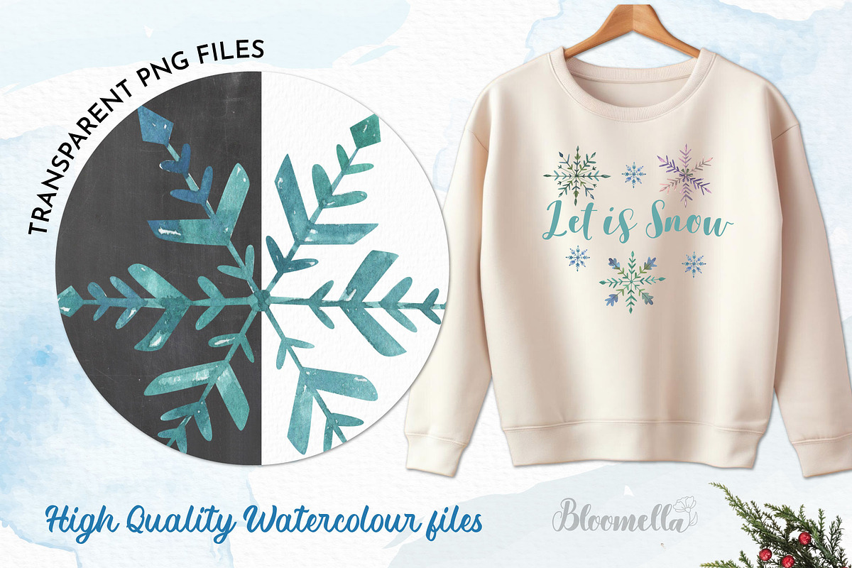 Snowflakes Watercolour Set Clipart, an Object Illustration by Bloomella (Photo 2 of 6)