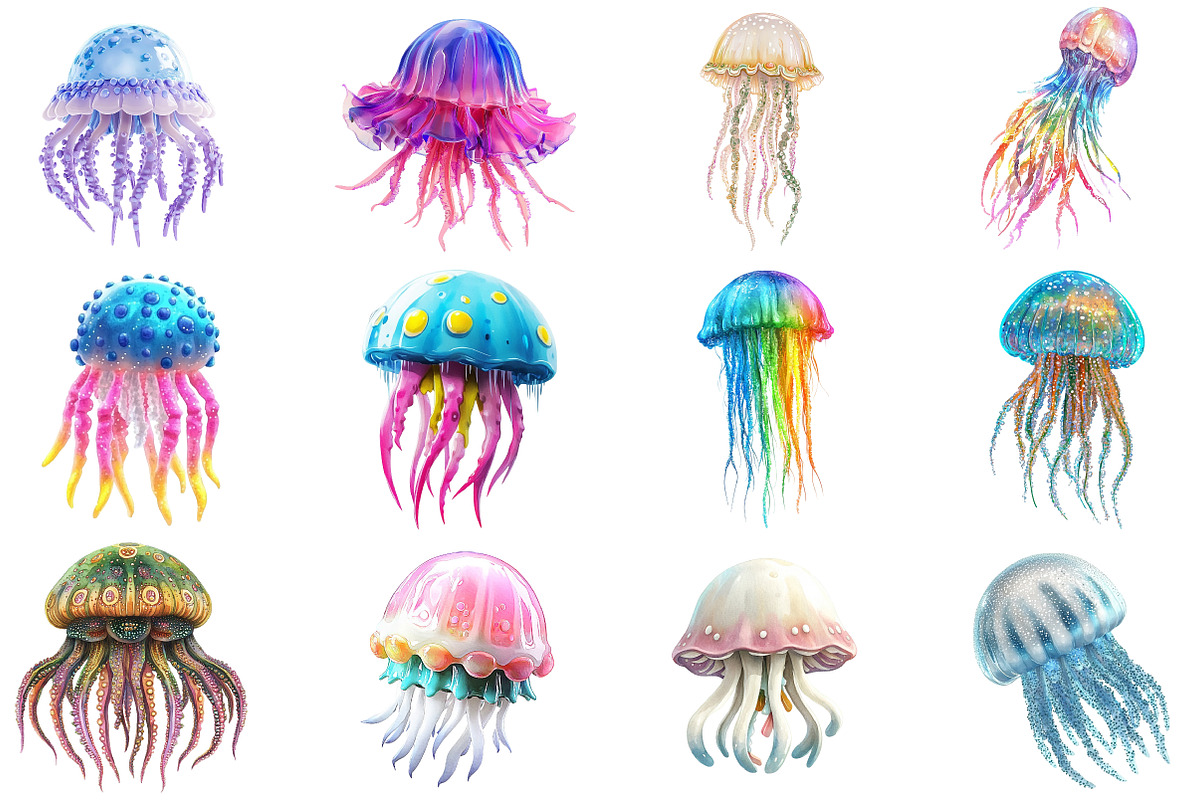 Watercolor Jellyfish Clipart Bundle, an Illustration by Pixels.Craft (Photo 5 of 6)