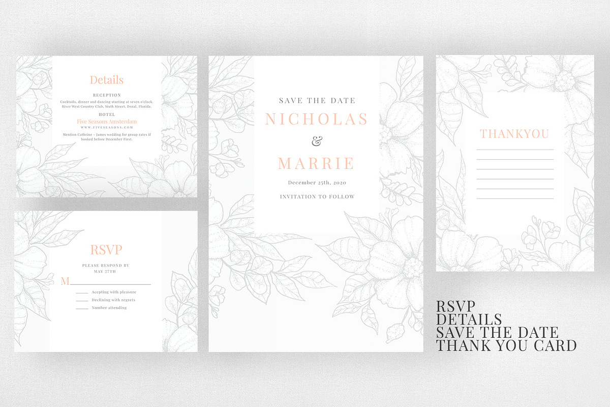 Modern Sketch Botanical Wedding Set, an Invitation Template by Azka Creative (Photo 3 of 5)