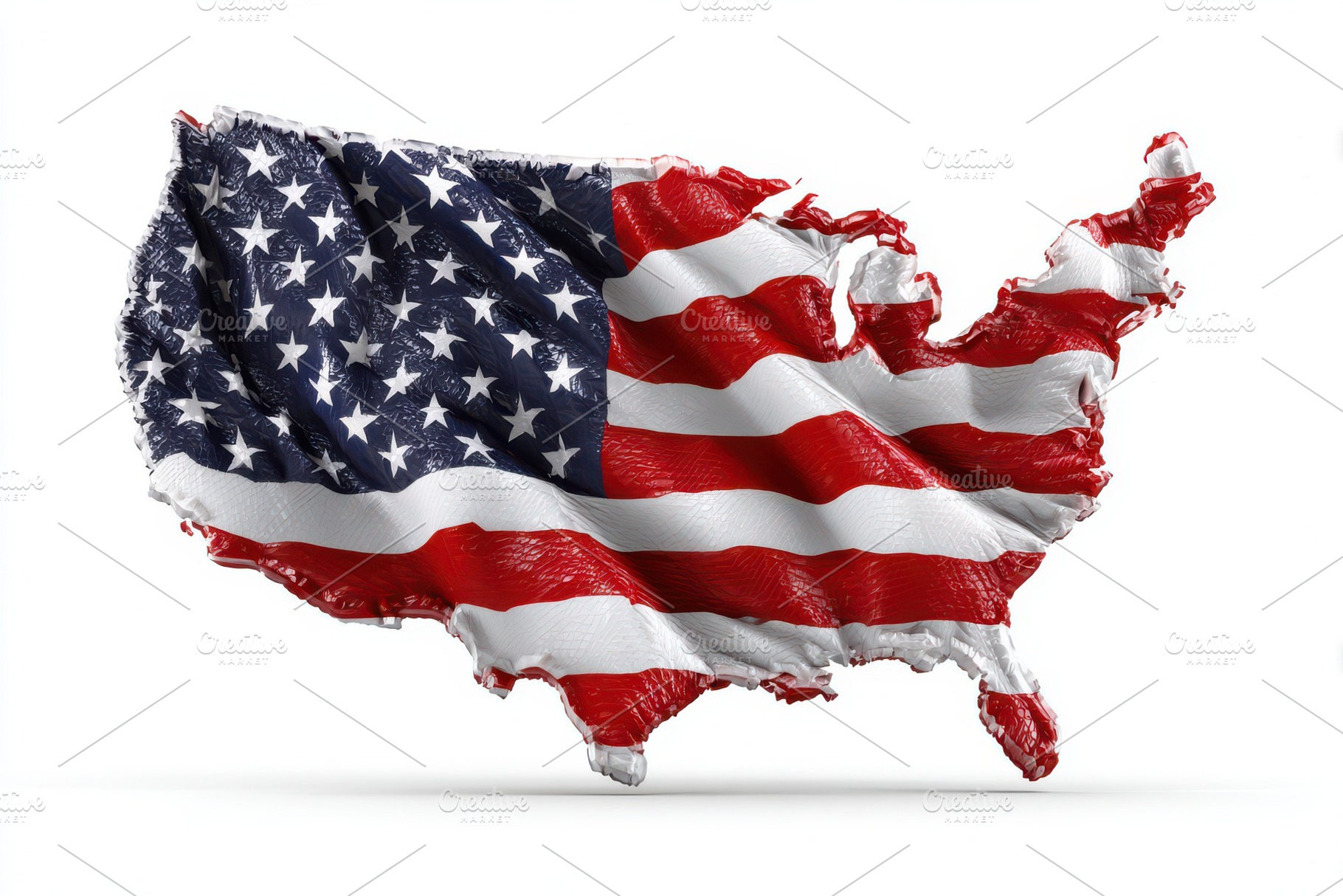 American flag shaped as US map wavin, a Photo by Pixeness Studio