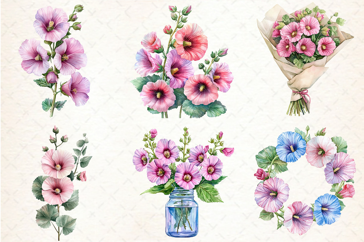 Watercolor Hollyhock Clipart, an Illustration by Libby Wishes (Photo 4 of 12)