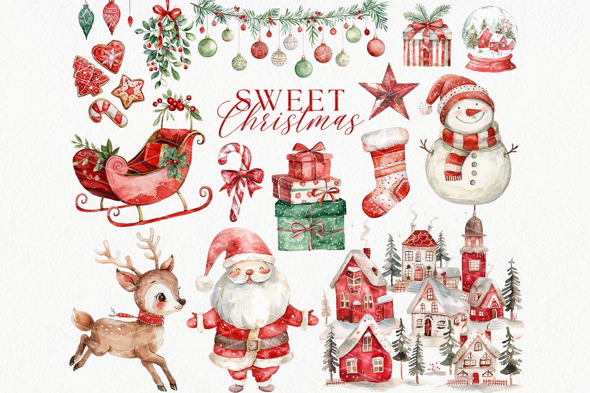 Sweet Christmas Clipart Bundle, a Seasonal Illustration by ClipArtCharm (Photo 2 of 6)