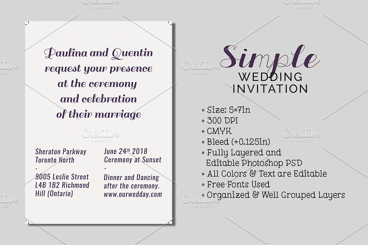 Simple Wedding Invitation, an Invitation Template by Cyrah's Collection
