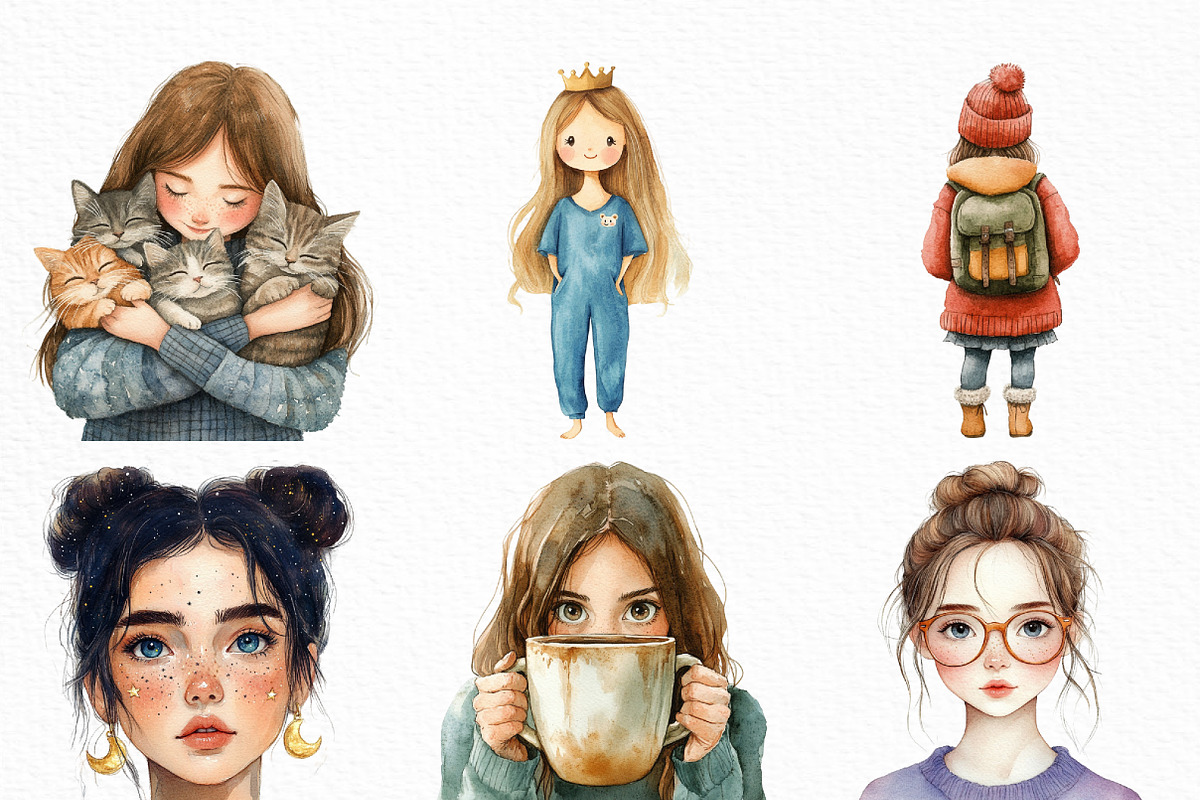 Quirky Girl Clipart Bundle, an Illustration by Craft Nest (Photo 3 of 6)