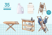 Laundry Day Watercolor Illustration, an Object Illustration by CreativeValuation (Thumbnail 3 of 13)