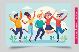 Four friends dance at party, an Illustration by Tanuart