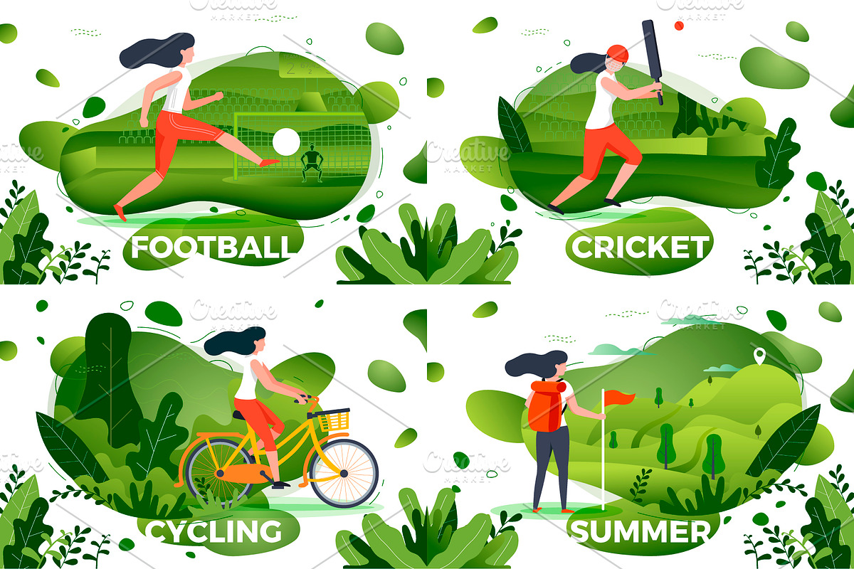 Summer Active Girl Banners Set, a Healthcare Illustration by Tashal (Photo 2 of 5)