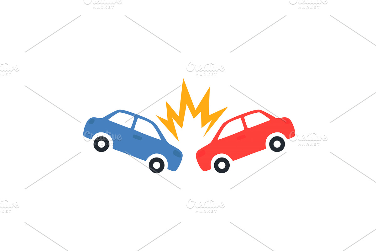 Car accident concept. Crash at road, an Object Illustration by Nadzin