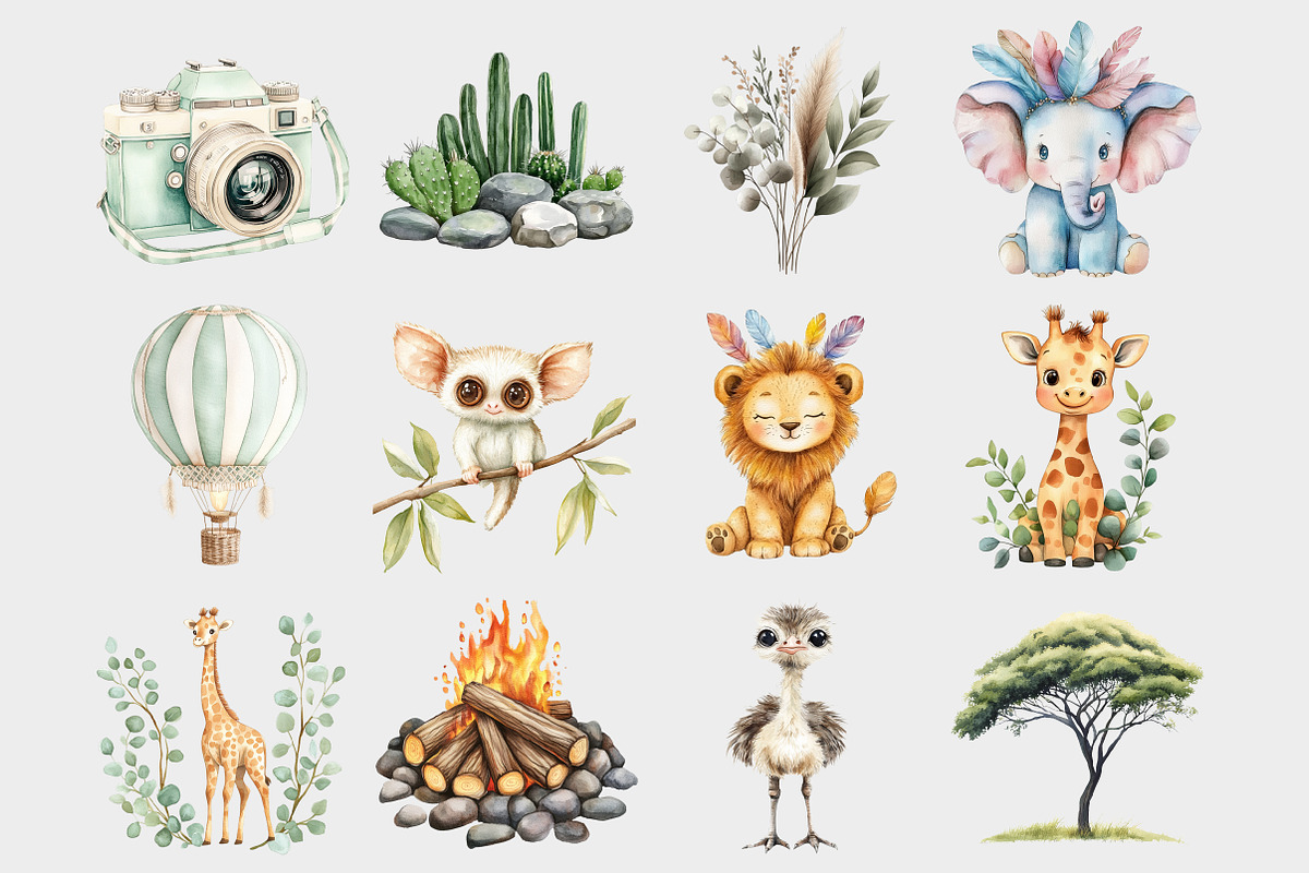 Cute Safari Animals Clipart, a Seasonal Illustration by Design Market (Photo 2 of 4)
