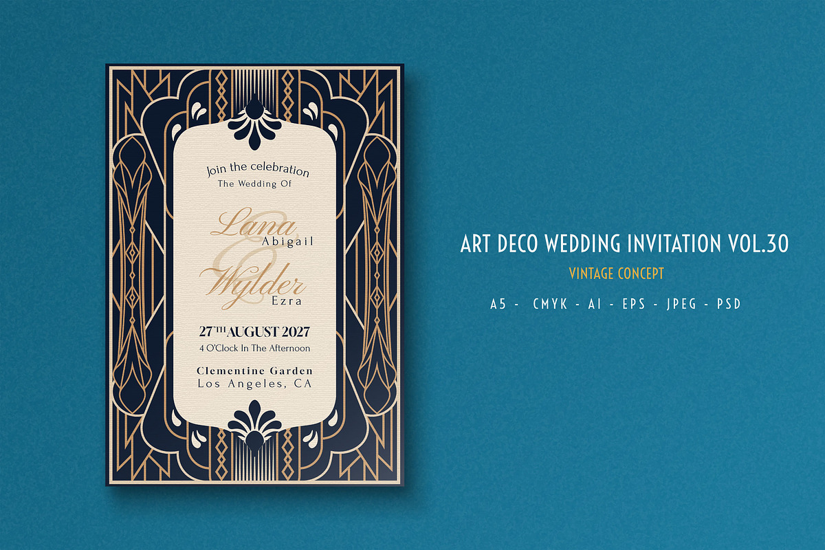 Art Deco Wedding Invitation Vol.30, an Invitation Template by Bewalrus Studio