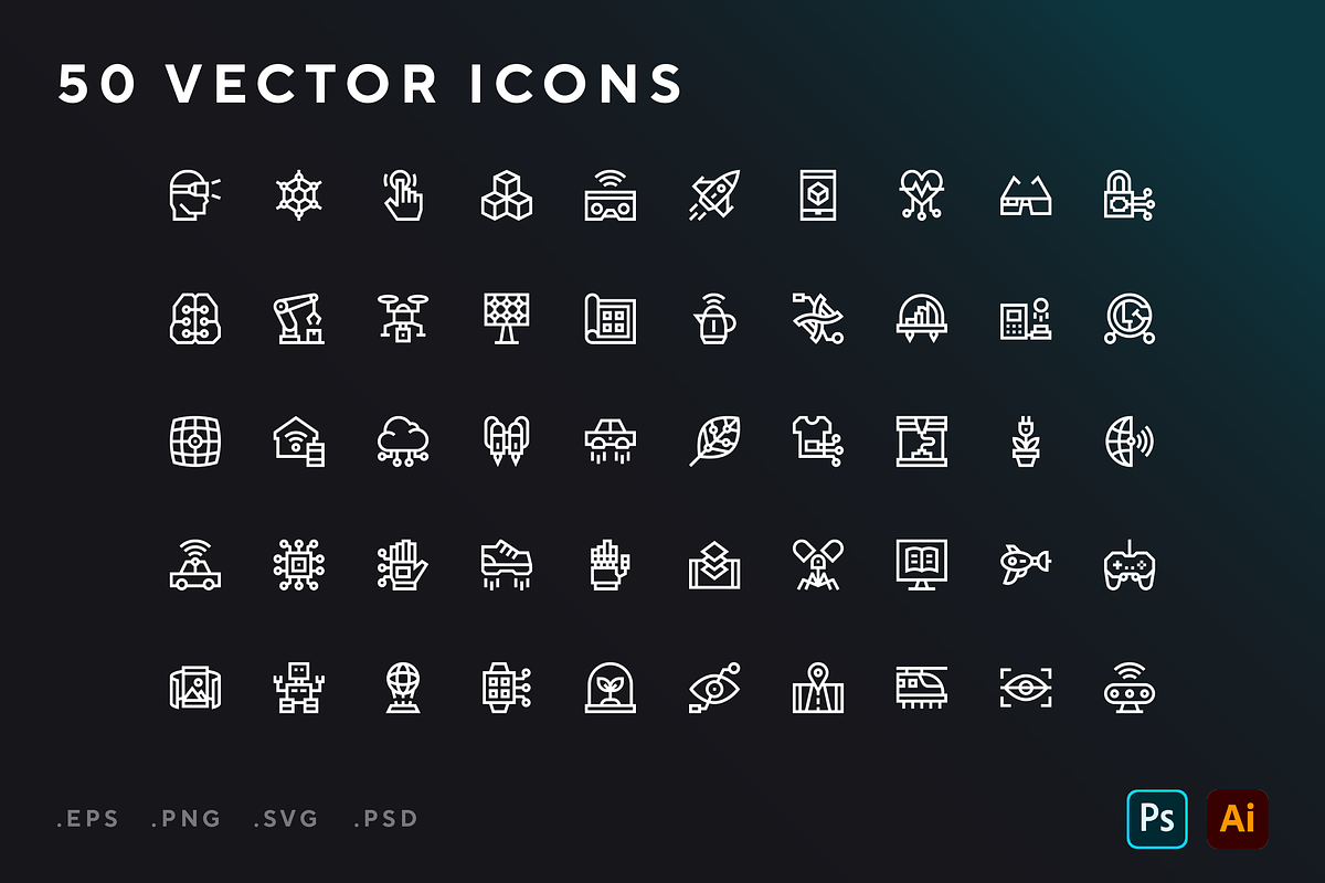 Technology of the future icons, an Outline Icon by Wencory (Photo 1 of 2)