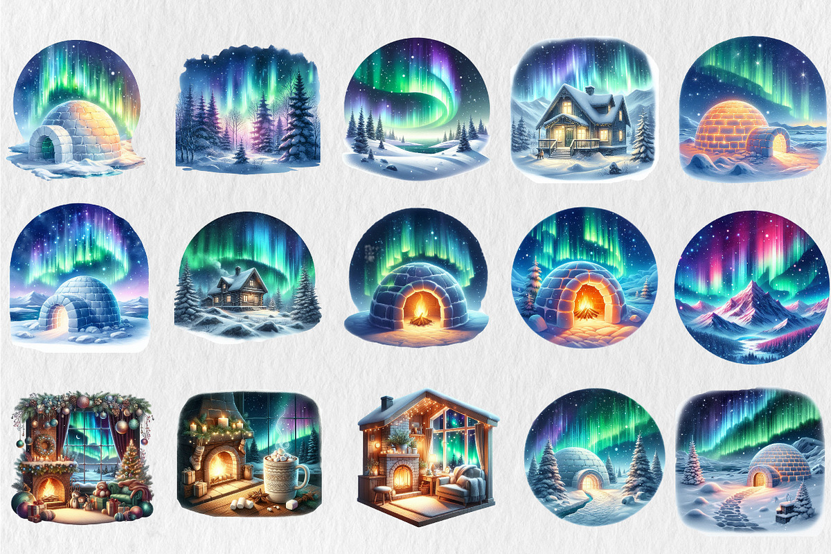 Watercolor Northern Lights Clipart, an Illustration by Rose Art (Photo 2 of 5)
