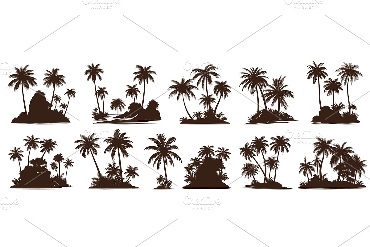 Palm tree silhouette set. Tropical, an Object Illustration by Stock-Smart-Start