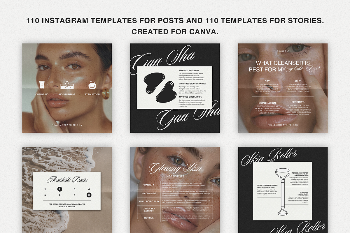 Skincare CANVA Beauty Templates, a Social Media Template by Xenié Creative (Photo 2 of 10)
