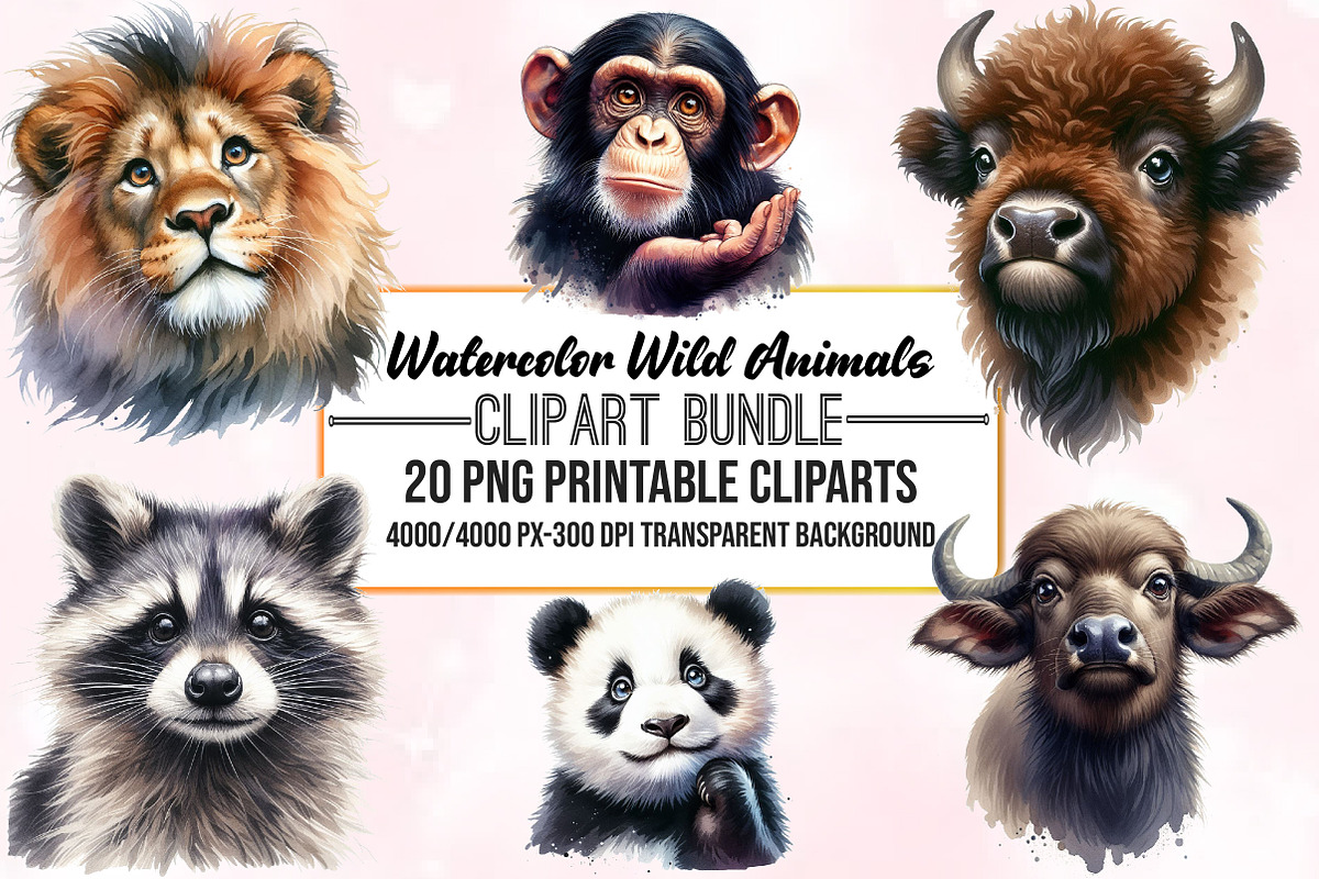 Watercolor Wild Animals Clipart, an Animal Illustration by Craft Nest (Photo 1 of 5)