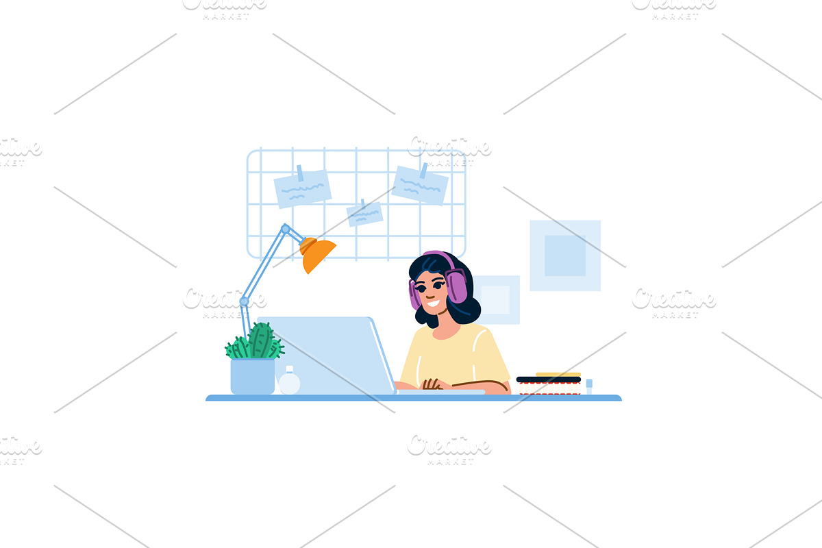 Young woman working from home, an Object Illustration by pikepicture