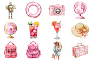 Girly Pink Summer Vacation Clipart, an Illustration by CitraGraphics (Thumbnail 2 of 5)