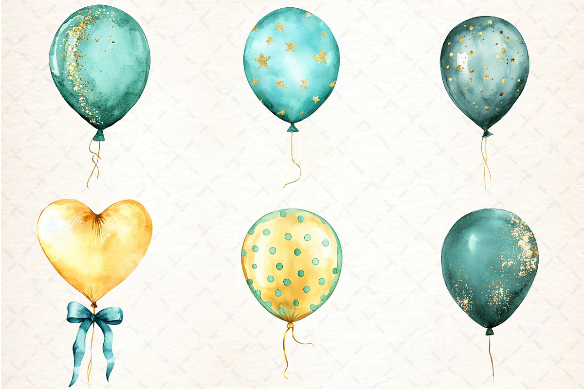 Teal and Gold Balloons Clipart, an Illustration by DreamCafeArt (Photo 4 of 9)