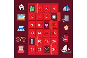 Strongbox And Presents Lottery Vector Illustration