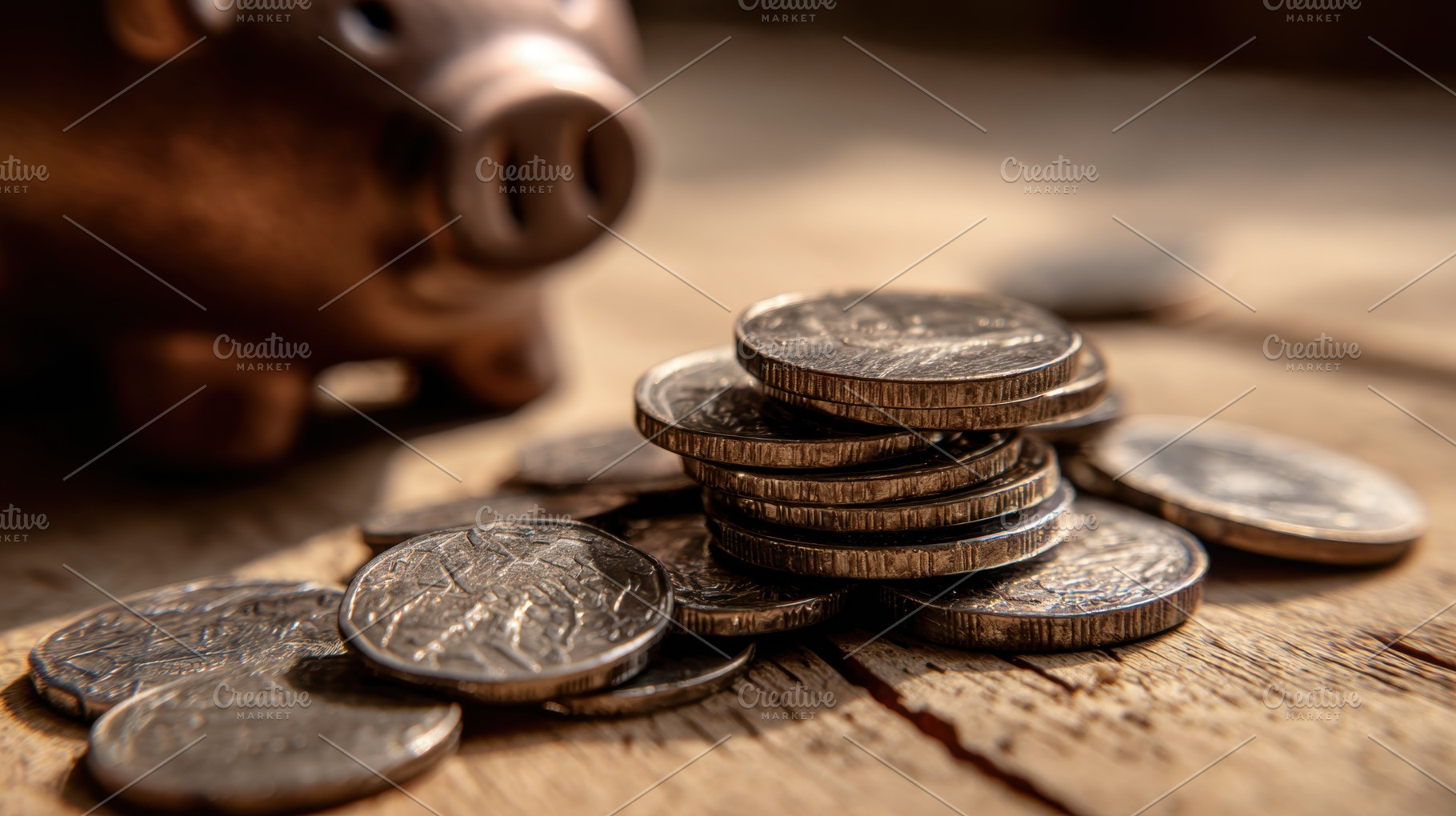 Coins stacked next to a piggy bank, a Photo by Beautiful things