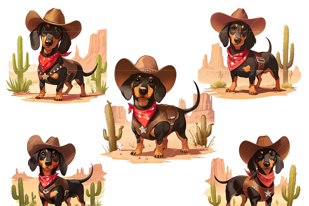 Vintage Cowboy Dog Clipart Bundle, an Animal Illustration by Design Scotch (Photo 3 of 8)
