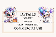 Whimsical Birthday cat Clipart, a Seasonal Illustration by Designworld (Thumbnail 4 of 9)
