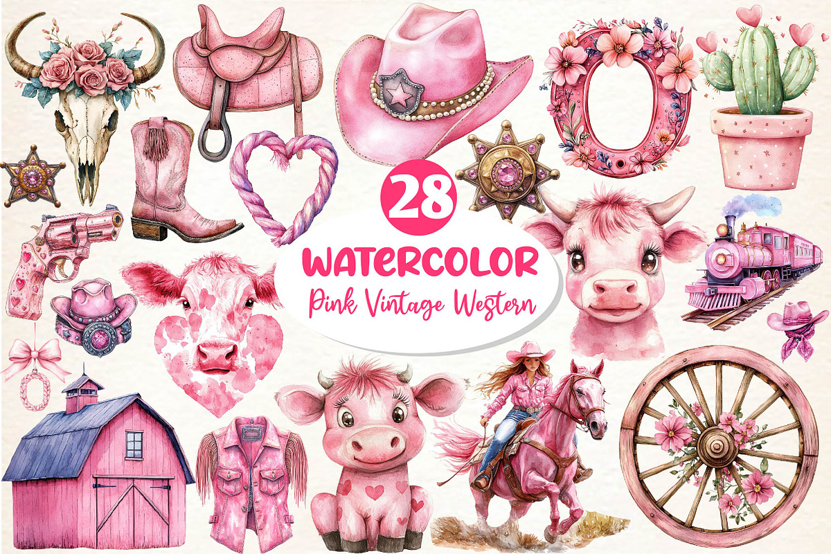 Pink Vintage Western Clipart, an Illustration by Dream Creation (Photo 1 of 6)