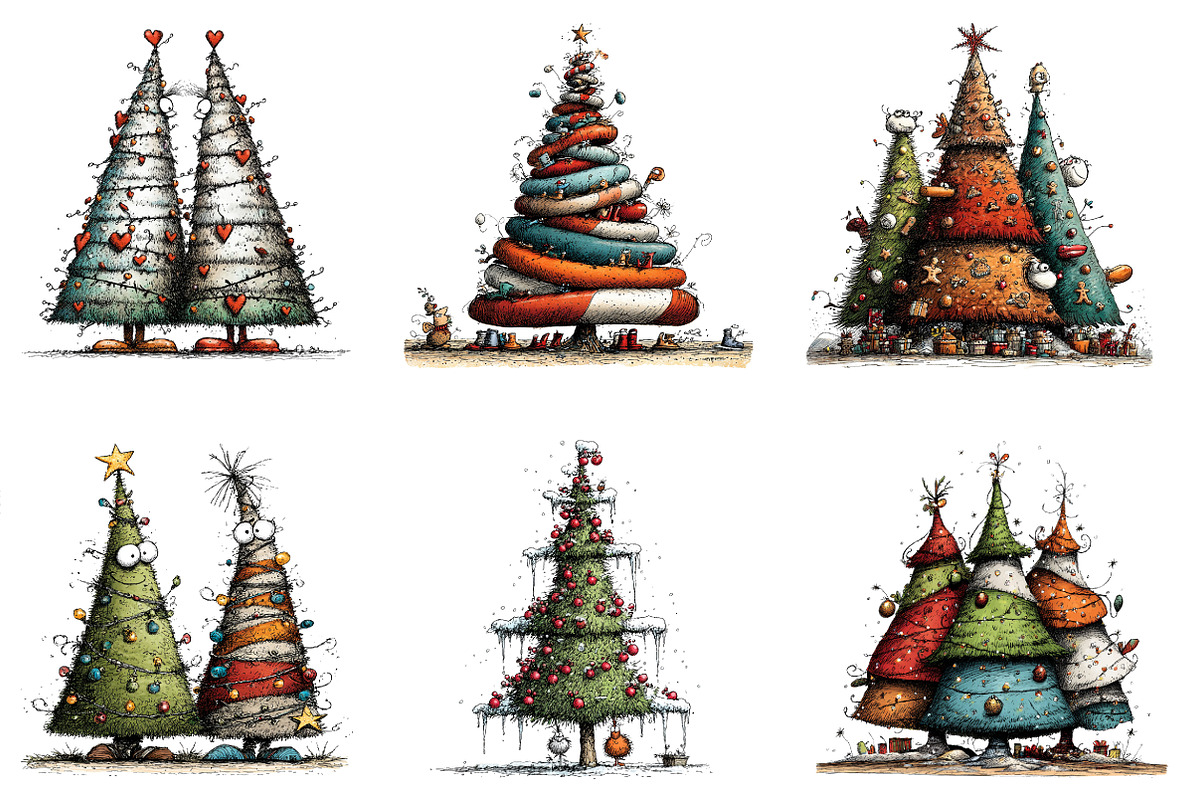 Whimsical Christmas Trees Clipart, an Illustration by designcity5 (Photo 2 of 5)