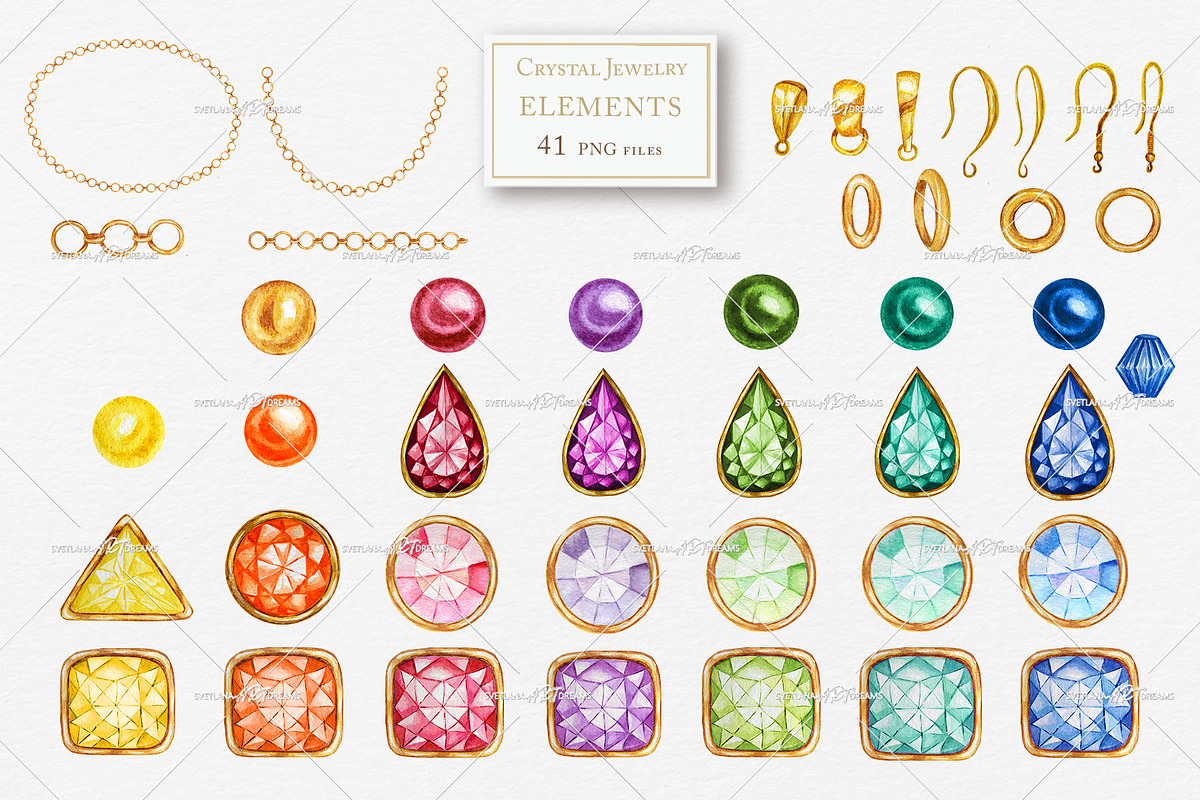 Crystal gold Jewelry Watercolor, an Object Graphic by svetlanaARTdreams (Photo 2 of 14)