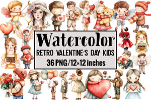 Retro Valentines Day Kids, an Illustration by Design Market