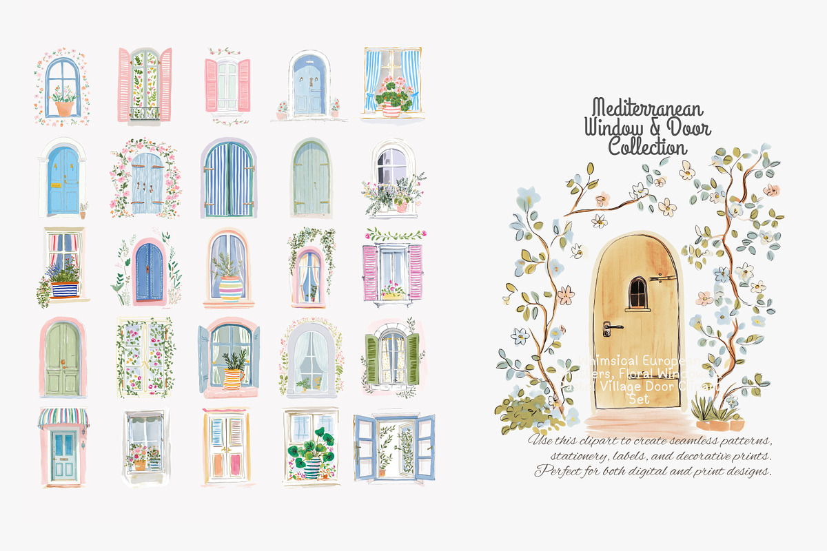 Mediterranean window and door clipar, a Decorative Illustration by Patishop Art (Photo 10 of 10)
