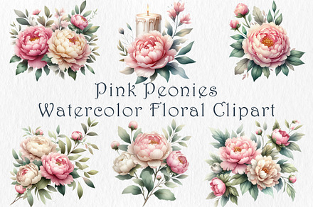 Pink Peonies Watercolor Clipart
