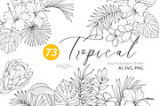 Tropical Plants Line Art, a Seasonal Illustration by CaraulanStore (Thumbnail 1 of 9)