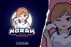 Brunette Short Hair Gamer Girl Logo, a Branding & Logo Template by tkzgraphic