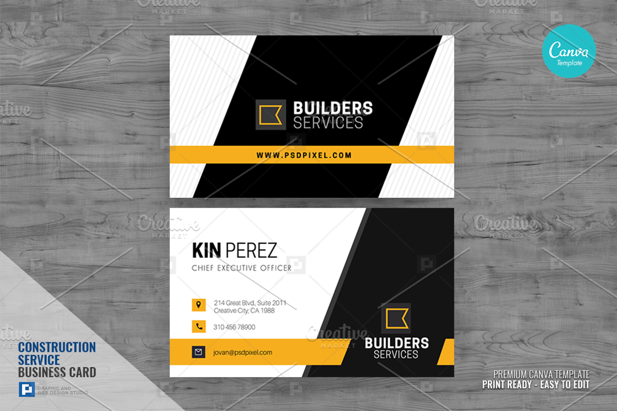 Construction Canva Business Card 02, a Business Card Template by PSDPixel (Photo 1 of 4)