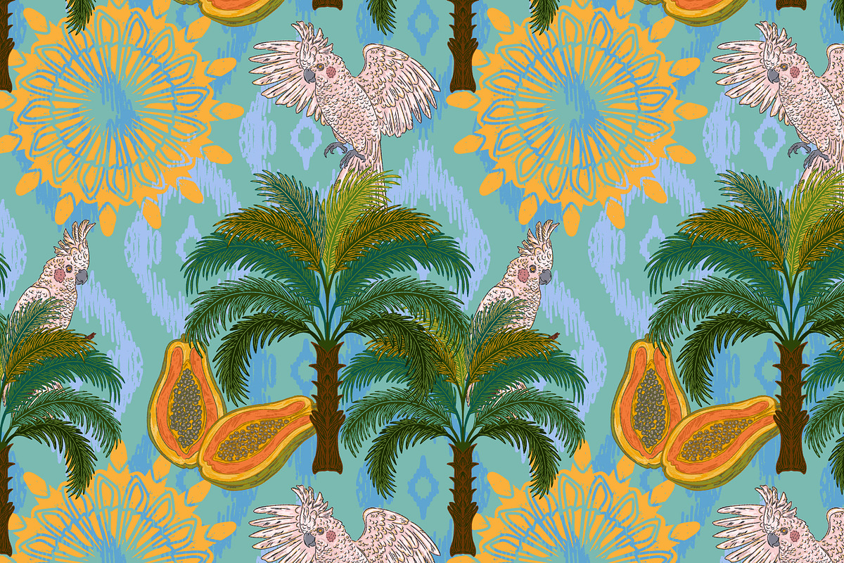 Tropical Cockatoo Palm Papaya, a Pattern Graphic by NayaChu (Photo 6 of 9)