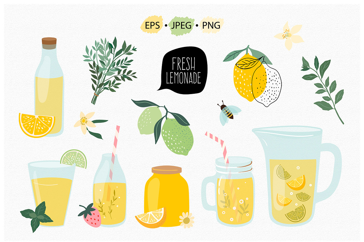 Lemons patterns and lemonade set, a Food Illustration by Letto studio (Photo 6 of 6)