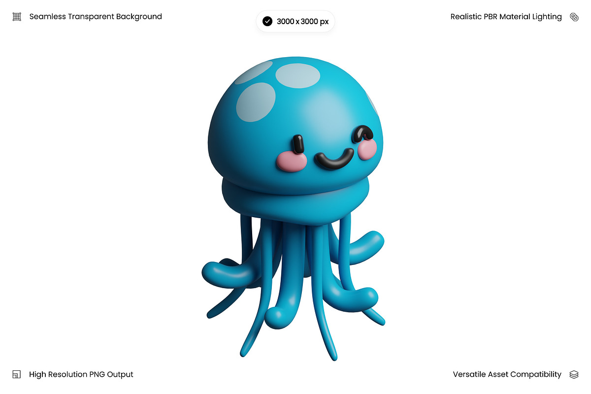 Turquoise Jellyfish Character 3D, an Object 3D Model by Wencory (Photo 1 of 3)
