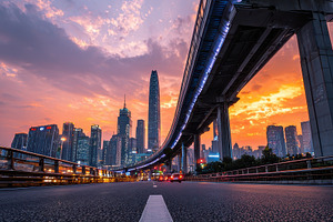 Cityscape sunset highway view urban, a Photo by Pixeness Studio