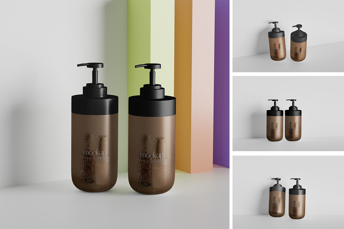 Amber Dispenser Bottle Mockup Bundle, a Packaging Mockup by kebunmockup (Photo 1 of 5)
