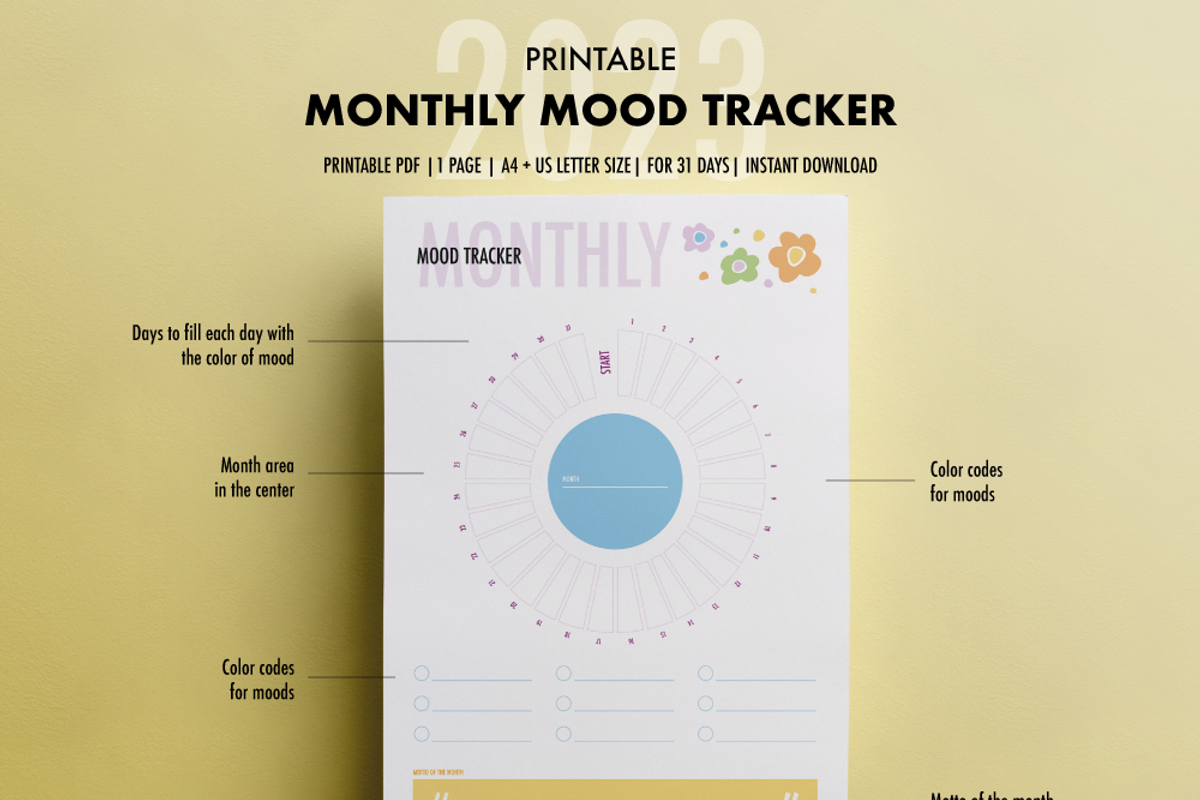 Monthly Mood Tracker 2023, a Templates & Theme by SizenS