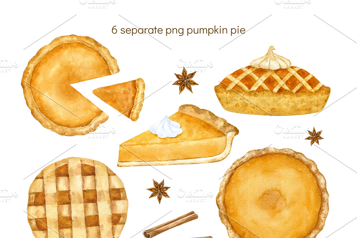 Pumpkin Pie Watercolor Clip Art, a Background Graphic by Watercolor Clipart (Photo 3 of 6)