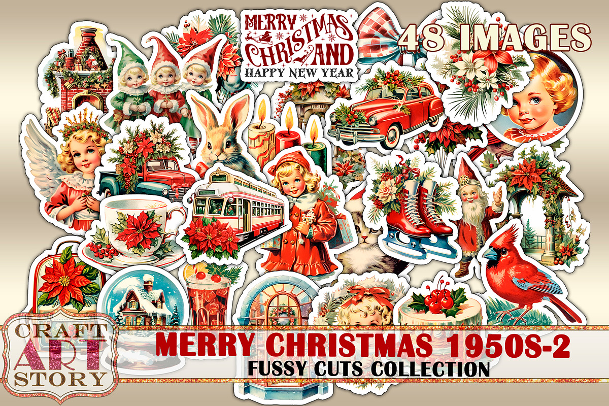 Merry Christmas Fussy-2 Cuts, a Seasonal Illustration by CraftArtStory (Photo 1 of 6)