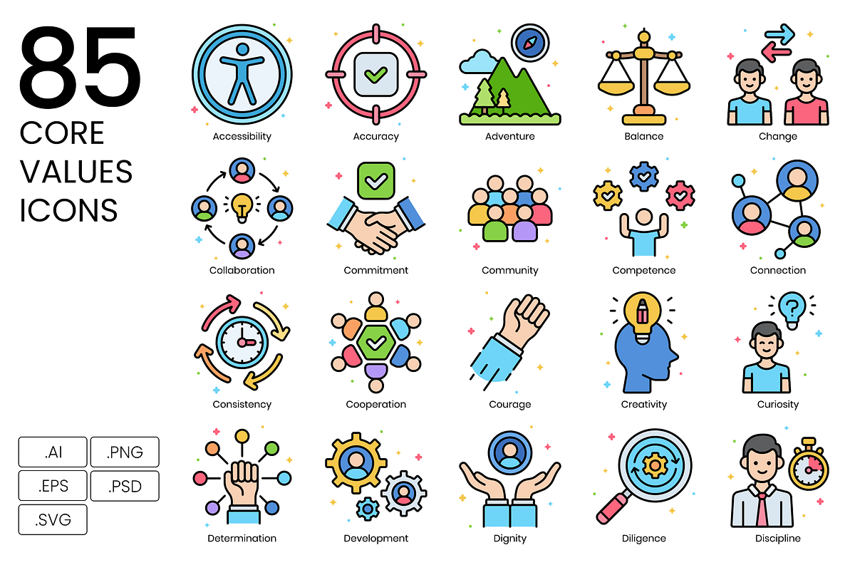 85 Core Values Icons - Vivid Series, an Icon by Flat Icons (Photo 1 of 10)