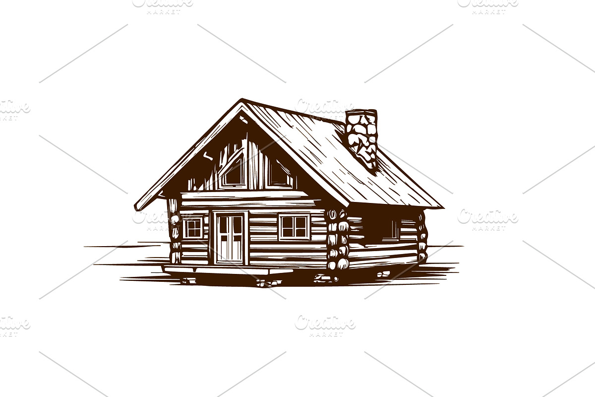 vintage cozy wooden cabin vector, an Object Graphic by e-artdesign (Photo 4 of 6)